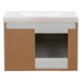 Open back on Marlowe 30.5 in gray woodgrain floating bathroom vanity with 1-door cabinet, 2 side drawers, and white sink top