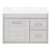 Marlowe 30.5 in light gray woodgrain floating bathroom vanity with 1-door cabinet, 2 side drawers, and white sink top