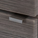 Satin nickel rectangular ledge door pull on Merton 17" W vanity by Spring Mill Cabinets