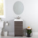 Merton 17" W 1-door woodgrain finish cabinet-style bathroom vanity installed in bathroom with faucet