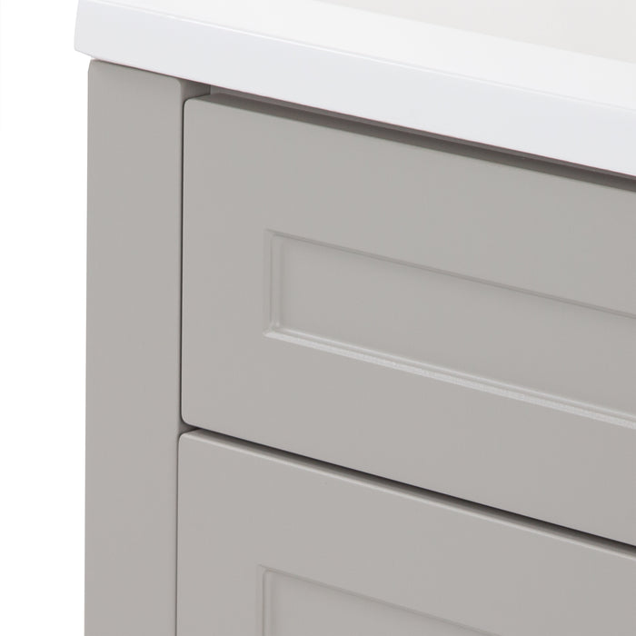 Closeup of edge on Wyre 18.25" W gray bathroom vanity by Spring Mill Cabinets