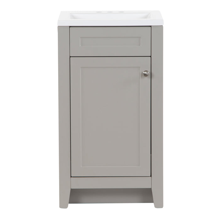 Wyre 18.25" wide gray shaker-style 1-door bathroom vanity with satin nickel pull, white sink top