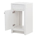 Open cabinet door on Wyre 18.25" W white shaker-style 1-door vanity with white interior