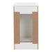 Open back plumbing access area of Wyre 18.25" W gray cabinet-style bathroom vanity