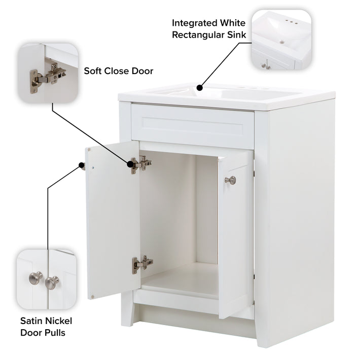 Wyre Shaker-style bathroom vanity features: soft-close door, nickel pull, sink top