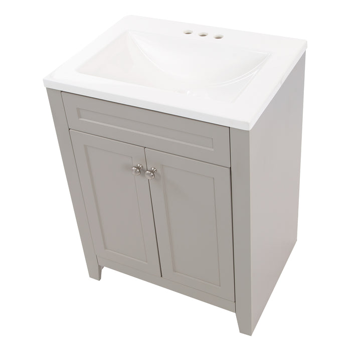 Top view of Wyre 24.5" W gray cabinet-style bathroom vanity with 2 Shaker doors, white sink top