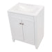Top view of Wyre 24.5" W white cabinet-style bathroom vanity with 2 Shaker doors, satin nickel pulls, white sink top