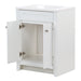 Wyre 24.5" W white cabinet-style bathroom vanity with 2 open Shaker doors, satin nickel pulls, white sink top