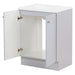 Yereli 24.25" W gray shaker-style bathroom vanity with 2 open doors, brushed nickel pulls, white sink top