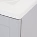 Closeup of corner on Yereli 24.25" W gray shaker-style bathroom vanity
