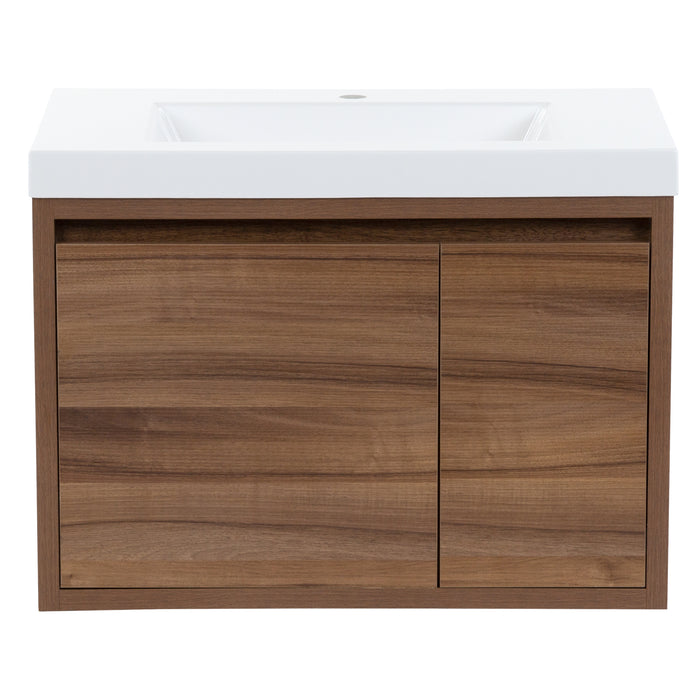 Kelby 30.5" W woodgrain cabinet-style floating bathroom vanity with 1 flat-panel door and 1 drawer, white sink top