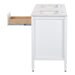 Right side of Cartland 61-in double-sink white bathroom vanity with two 2-door cabinets, 3 drawers, granite-look sink top
