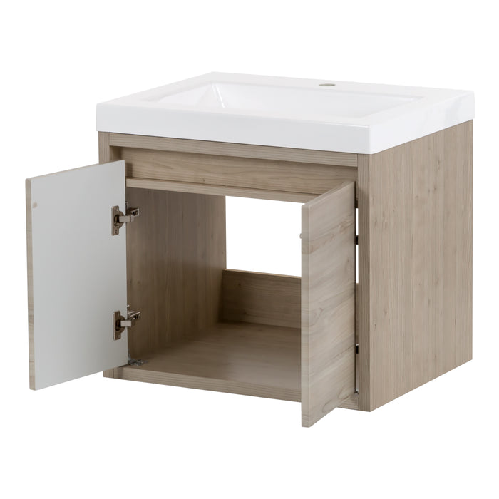 24.5" Small Floating Bathroom Vanity With 2-Door Cabinet and White Sink Top