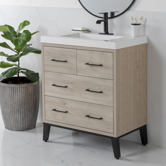 31" Modern Vanity With 3 Drawers and White Sink Top