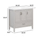 Measurements of Destan 36 in light gray bathroom vanity with 2 drawers, 2 cabinets, polished chrome hardware, white sink top: 36.25 in W x 18.75 in D x 35.41 in H
