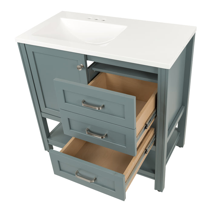 36.5" 2-Drawer Vanity With Open Shelf and Sink Top