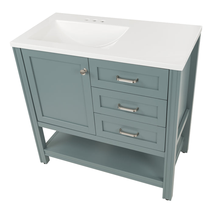 36.5" 2-Drawer Vanity With Open Shelf and Sink Top