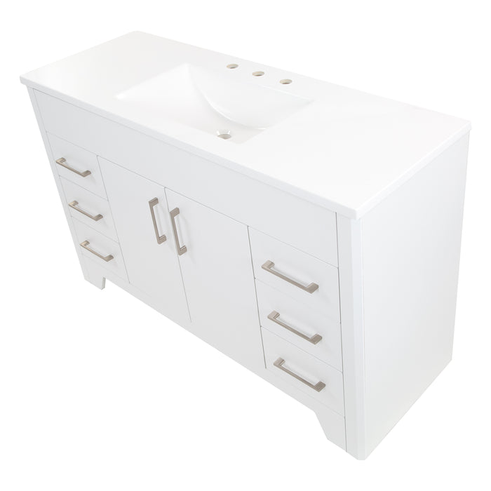 Top view of Salil 48 inch 2-door, 4-drawer white bathroom vanity with white sink top