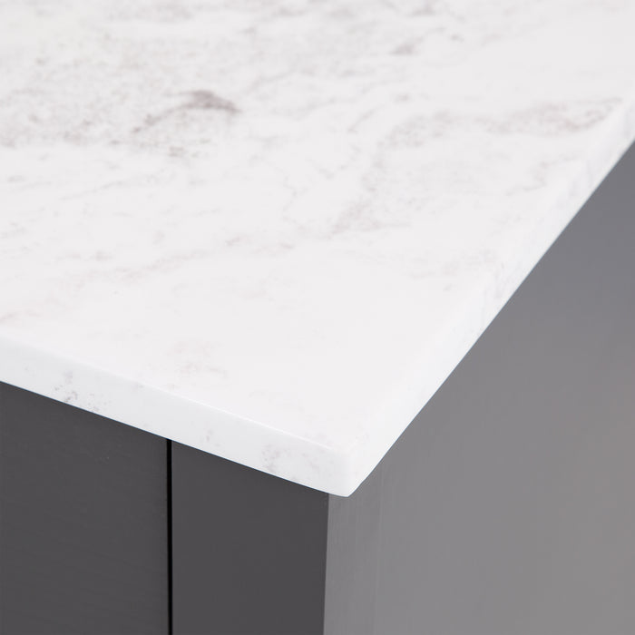 Closeup of granite-look sink top on Fordwin 37 in furniture-style gray vanity with