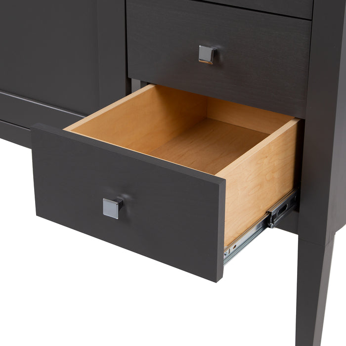 Open drawer on Fordwin 37 in furniture-style gray vanity with granite-look sink top, 2 drawers, cabinet