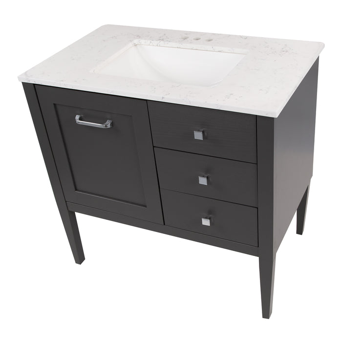 Top view of Fordwin 37 in furniture-style vanity with gray finish and granite-look sink top