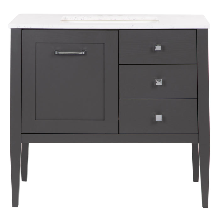 Fordwin 37 in furniture-style gray vanity with granite-look sink top, 2 drawers, cabinet