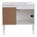 Open back on Fordwin 37 in furniture-style white vanity with granite-look sink top, 2 drawers, cabinet