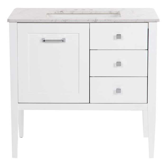 Fordwin 37 in furniture-style white vanity with granite-look sink top, 2 drawers, cabinet