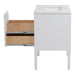 Right side with drawer open on Fordwin 37 in furniture-style white vanity with granite-look sink top, 2 drawers, cabinet