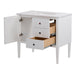 Open drawers on Fordwin 37 in furniture-style white vanity with granite-look sink top, 2 drawers, cabinet