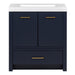 Hali 30.5 small blue bathroom vanity with 2-door cabinet, 1 drawer, brushed gold hardware, white sink top