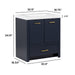 Measurements of Hali 30.5 small blue bathroom vanity with 2-door cabinet, 1 drawer, brushed gold hardware, white sink top: 30.5 in W x 18.75 in D x 34.14 in H