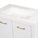 Predrilled sink top on Hali 30.5 small white bathroom vanity with 2-door cabinet, 1 drawer, brushed gold hardware, white sink top