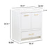 Measurements of Hali 30.5 small white bathroom vanity with 2-door cabinet, 1 drawer, brushed gold hardware, white sink top: 30.5 in W x 18.75 in D x 34.14 in H