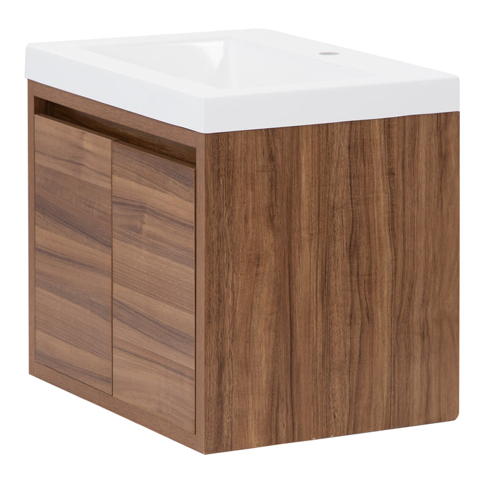 Right view of Kelby 24.5" W floating bathroom vanity with 2 flat-panel doors woodgrain finish, white sink top
