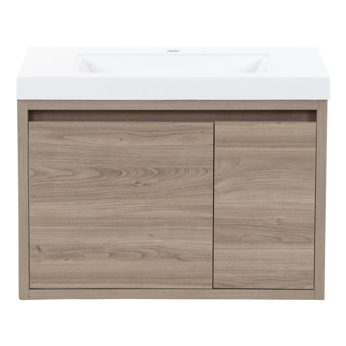 Kelby 30.5" W woodgrain cabinet-style floating bathroom vanity with 1 flat-panel door and 1 drawer, white sink top