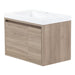 Right view of Kelby 30.5" W woodgrain floating bathroom vanity with 1 flat-panel door and 1 drawer, white sink top