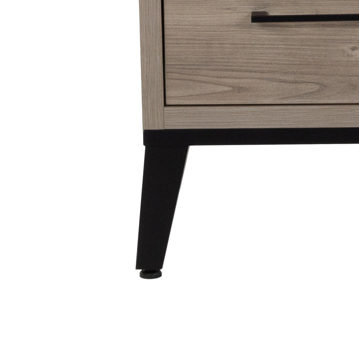 Closeup of leg of Rialta 30.5" furniture-style vanity with 3 drawers